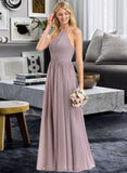 Lois Empire Halter Floor-Length Chiffon Bridesmaid Dress With Ruffle Bow(s) STAP0013258