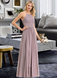 Lois Empire Halter Floor-Length Chiffon Bridesmaid Dress With Ruffle Bow(s) STAP0013258