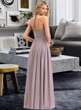 Lois Empire Halter Floor-Length Chiffon Bridesmaid Dress With Ruffle Bow(s) STAP0013258