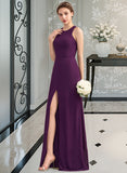 Teresa A-Line Scoop Neck Floor-Length Chiffon Bridesmaid Dress With Split Front STAP0013260