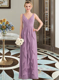 Vicky A-Line V-neck Floor-Length Chiffon Bridesmaid Dress With Cascading Ruffles STAP0013261