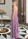 Vicky A-Line V-neck Floor-Length Chiffon Bridesmaid Dress With Cascading Ruffles STAP0013261