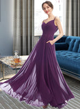 Maria A-Line V-neck Floor-Length Bridesmaid Dress With Pockets STAP0013263