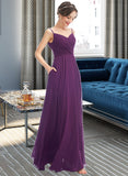 Maria A-Line V-neck Floor-Length Bridesmaid Dress With Pockets STAP0013263