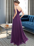 Maria A-Line V-neck Floor-Length Bridesmaid Dress With Pockets STAP0013263