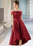 Nell A-Line Off-the-Shoulder Asymmetrical Satin Bridesmaid Dress With Pockets STAP0013264