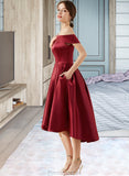 Nell A-Line Off-the-Shoulder Asymmetrical Satin Bridesmaid Dress With Pockets STAP0013264