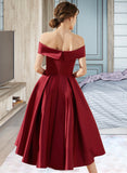 Nell A-Line Off-the-Shoulder Asymmetrical Satin Bridesmaid Dress With Pockets STAP0013264