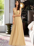 Diana A-Line V-neck Floor-Length Bridesmaid Dress STAP0013265