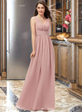 Mercedes A-Line V-neck Floor-Length Chiffon Bridesmaid Dress With Ruffle STAP0013266