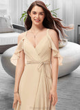 Mariela A-Line V-neck Floor-Length Chiffon Bridesmaid Dress With Ruffle Split Front STAP0013267