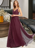 Fiona A-Line V-neck Floor-Length Chiffon Lace Bridesmaid Dress STAP0013268