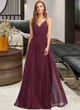 Fiona A-Line V-neck Floor-Length Chiffon Lace Bridesmaid Dress STAP0013268