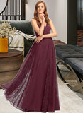 Fiona A-Line V-neck Floor-Length Chiffon Lace Bridesmaid Dress STAP0013268