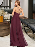 Fiona A-Line V-neck Floor-Length Chiffon Lace Bridesmaid Dress STAP0013268