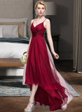 Danika A-Line V-neck Asymmetrical Tulle Bridesmaid Dress STAP0013270