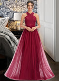 Akira A-Line Halter Floor-Length Bridesmaid Dress With Ruffle STAP0013274