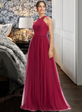 Akira A-Line Halter Floor-Length Bridesmaid Dress With Ruffle STAP0013274