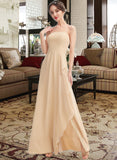 Maren A-Line Square Neckline Floor-Length Bridesmaid Dress With Split Front STAP0013275