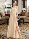 Maren A-Line Square Neckline Floor-Length Bridesmaid Dress With Split Front STAP0013275