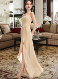 Maren A-Line Square Neckline Floor-Length Bridesmaid Dress With Split Front STAP0013275