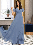 Makena A-Line V-neck Floor-Length Bridesmaid Dress With Lace STAP0013278