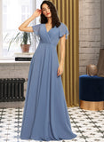 Makena A-Line V-neck Floor-Length Bridesmaid Dress With Lace STAP0013278