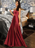 Renee A-Line V-neck Floor-Length Satin Bridesmaid Dress With Pockets STAP0013279