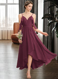 Xiomara A-Line V-neck Asymmetrical Chiffon Bridesmaid Dress With Cascading Ruffles STAP0013280