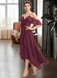 Xiomara A-Line V-neck Asymmetrical Chiffon Bridesmaid Dress With Cascading Ruffles STAP0013280