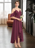 Xiomara A-Line V-neck Asymmetrical Chiffon Bridesmaid Dress With Cascading Ruffles STAP0013280