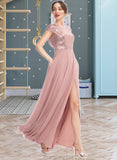 Madisyn A-Line Scoop Neck Floor-Length Bridesmaid Dress With Sequins Split Front STAP0013286