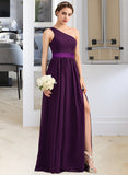 Jaelyn A-Line/Princess One-Shoulder Floor-Length Chiffon Charmeuse Bridesmaid Dress With Ruffle Split Front STAP0013288