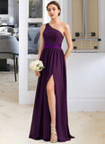 Jaelyn A-Line/Princess One-Shoulder Floor-Length Chiffon Charmeuse Bridesmaid Dress With Ruffle Split Front STAP0013288