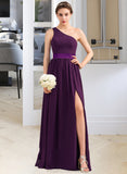 Jaelyn A-Line/Princess One-Shoulder Floor-Length Chiffon Charmeuse Bridesmaid Dress With Ruffle Split Front STAP0013288