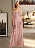 Taniya A-Line V-neck Floor-Length Bridesmaid Dress With Ruffle STAP0013289