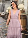 Megan A-LineV-neckTea-LengthBridesmaidDress#273655 STAP0013290