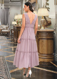 Megan A-LineV-neckTea-LengthBridesmaidDress#273655 STAP0013290