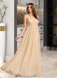 Keely A-Line V-neck Floor-Length Bridesmaid Dress With Sequins STAP0013291