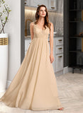 Keely A-Line V-neck Floor-Length Bridesmaid Dress With Sequins STAP0013291