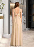 Keely A-Line V-neck Floor-Length Bridesmaid Dress With Sequins STAP0013291