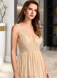 Keely A-Line V-neck Floor-Length Bridesmaid Dress With Sequins STAP0013291