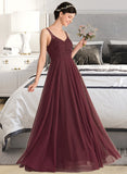 Katherine A-Line/Princess V-neck Floor-Length Tulle Lace Bridesmaid Dress STAP0013295