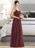 Katherine A-Line/Princess V-neck Floor-Length Tulle Lace Bridesmaid Dress STAP0013295