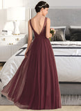 Katherine A-Line/Princess V-neck Floor-Length Tulle Lace Bridesmaid Dress STAP0013295