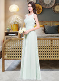 Taliyah A-Line Scoop Neck Floor-Length Chiffon Bridesmaid Dress With Ruffle STAP0013296