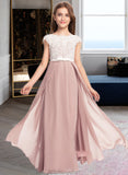 Erika A-Line Scoop Neck Floor-Length Chiffon Lace Junior Bridesmaid Dress With Bow(s) STAP0013305