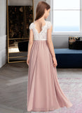 Erika A-Line Scoop Neck Floor-Length Chiffon Lace Junior Bridesmaid Dress With Bow(s) STAP0013305