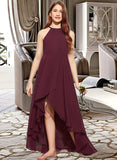 Kailey A-Line Scoop Neck Asymmetrical Chiffon Junior Bridesmaid Dress With Ruffle STAP0013306