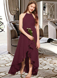 Kailey A-Line Scoop Neck Asymmetrical Chiffon Junior Bridesmaid Dress With Ruffle STAP0013306